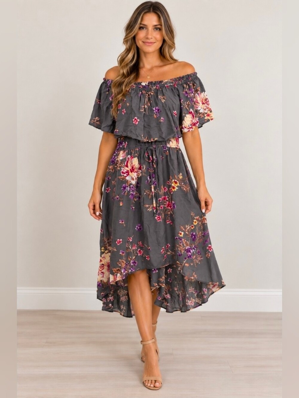 Altar'd State hi low grey floral dress off should or on dress
